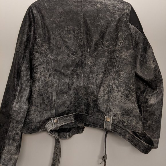 Distressed Gray Leather Moto Jacket - Picture 3 of 4